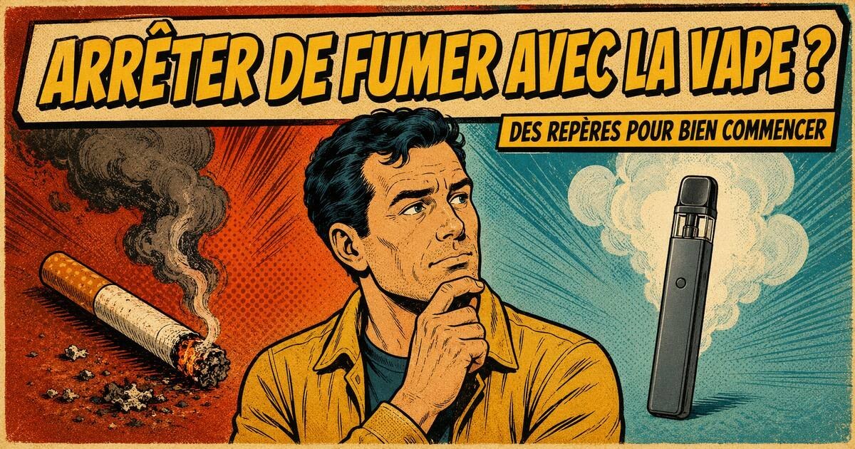 Illustration montrant le choix entre une cigarette fumée et une cigarette électronique pour arrêter le tabac