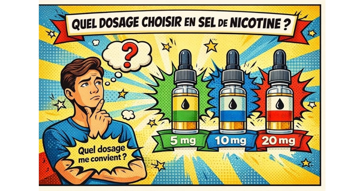 Infographie quel dosage choisir en sel de nicotine 5 mg 10 mg ou 20 mg selon le profil de vapoteur