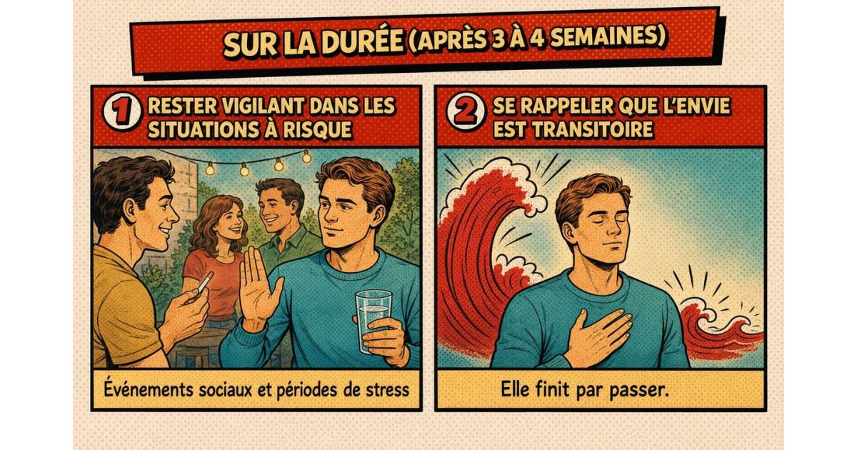 Illustration des étapes et de la durée du sevrage tabagique sans substitut nicotinique