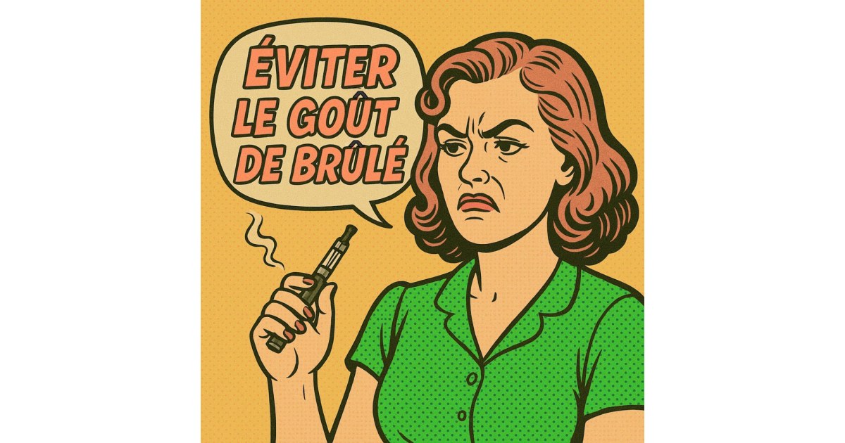 femme qui sent que sa e-cigarette a un goût de cramé
