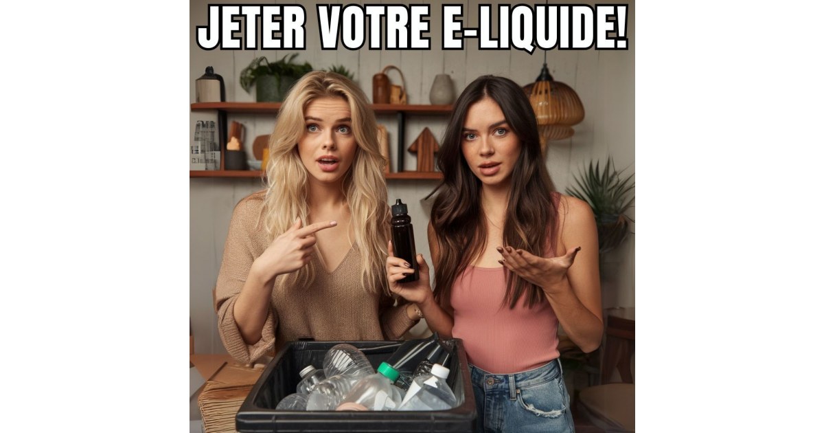 deux femmes devant une poubelle se demandent si jeter un eliquide dans la poubelle