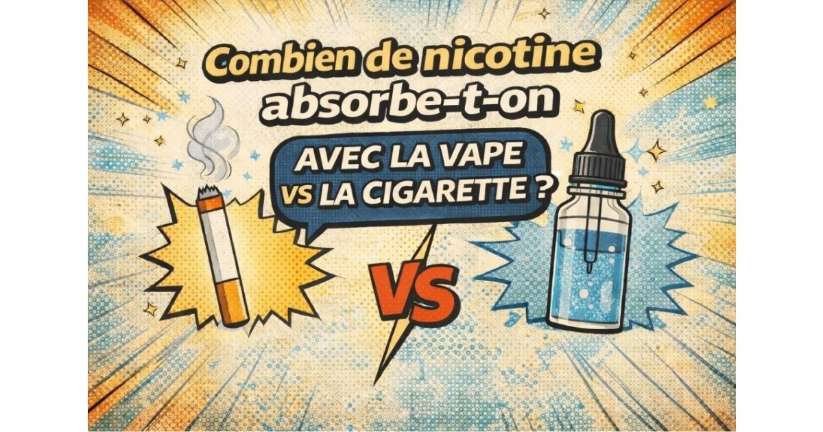 Illustration principale comparant la nicotine absorbée avec la vape et la cigarette traditionnelle.