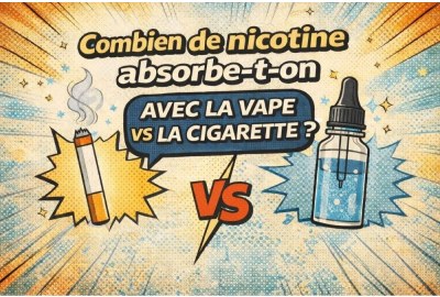 Illustration principale comparant la nicotine absorbée avec la vape et la cigarette traditionnelle.