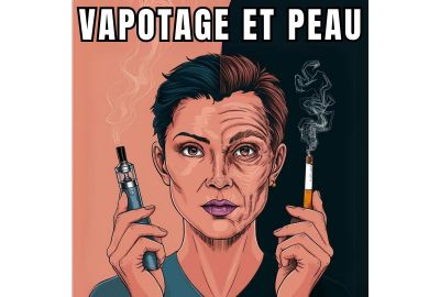 L'illustration d'une femme dont le viage est divisé en 2 : d'un côté elle vapote, de l'autre elle fume