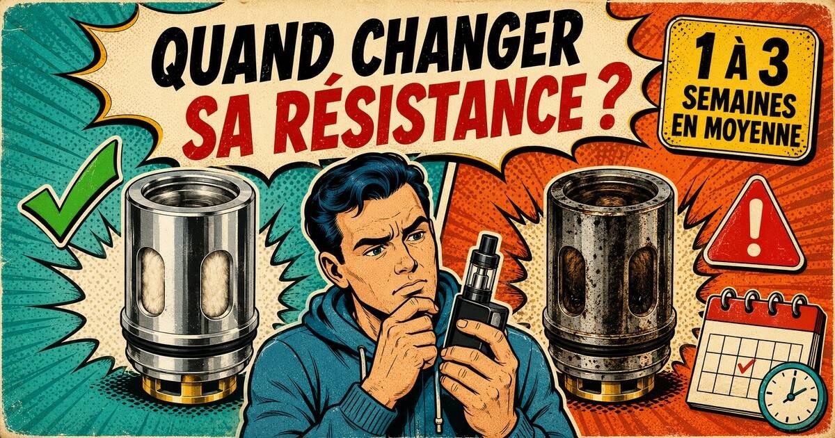 Illustration rétro comparant une résistance de cigarette électronique neuve et une résistance usée