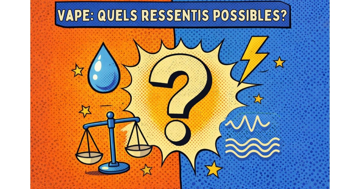 Illustration en style pop art montrant des symboles abstraits représentant des ressentis parfois rapportés lors du vapotage.
