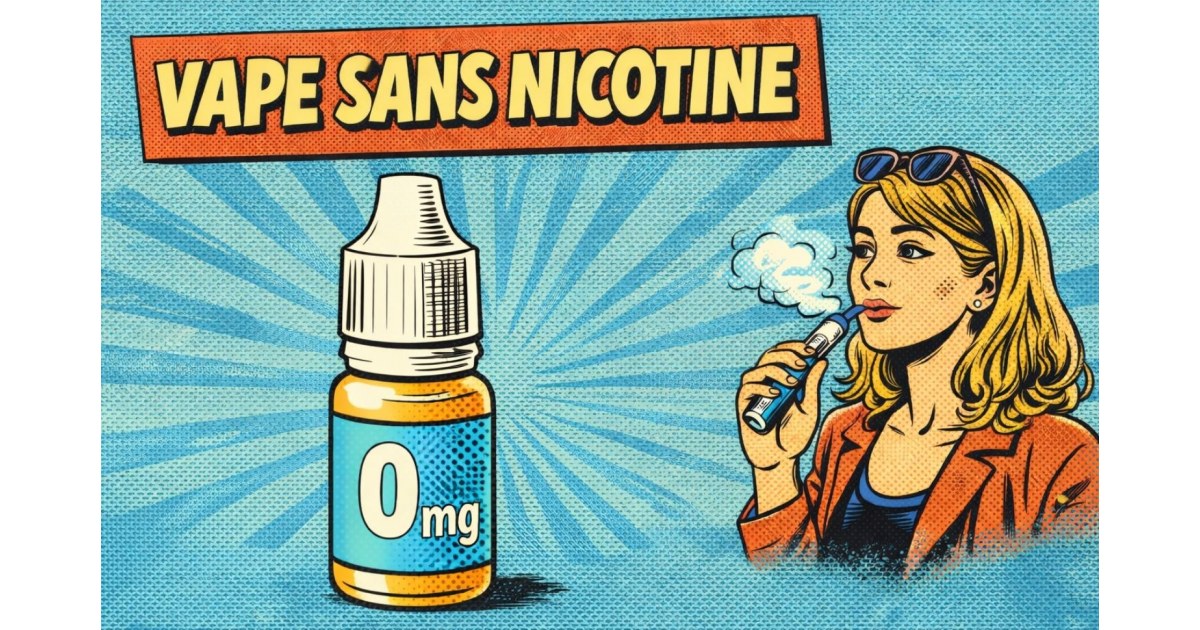 Illustration d’une femme vapotant avec un e-liquide 0 mg sans nicotine.