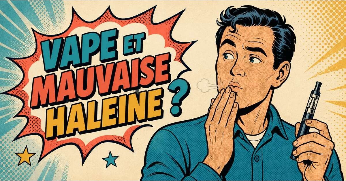 Illustration rétro sur la cigarette électronique et la mauvaise haleine