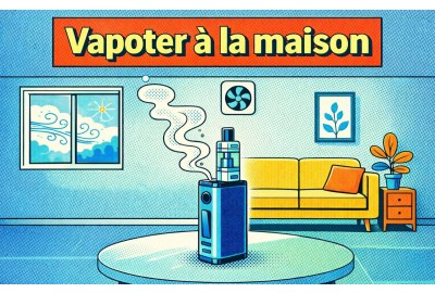 Illustration pédagogique en style bande dessinée expliquant le vapotage à la maison
