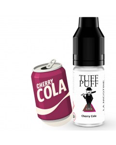 E-liquide Cherry Cola TUFF PUFF au goût de cola cerise, flacon de 10ml illustré avec une canette rose foncé style cartoon pour évoquer la saveur rétro et pétillante.