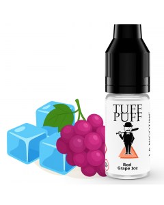 E-liquide Red Grape Ice TUFF PUFF 10ml, illustré avec une grappe de raisin rouge et des glaçons, pour une expérience fruitée et givrée au goût de raisin frais intense.