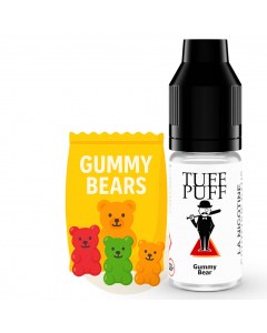 E-liquide Gummy Bear TUFF PUFF 10ml, illustré avec un sachet jaune et des oursons gélifiés multicolores, pour une saveur bonbon sucrée, fruitée et régressive.