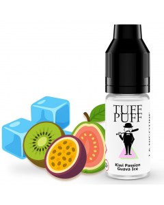 E-liquide Kiwi Passion Guava Ice TUFF PUFF 10ml, avec des glaçons et des fruits exotiques (kiwi, fruit de la passion, pastèque), pour une vape fruitée et rafraîchissante.