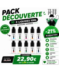 Pack découverte e-liquide Tuff Puff V1 pas cher 10x10ml, promotion -21%, e-liquides fabriqués au Royaume-Uni conforme TPD