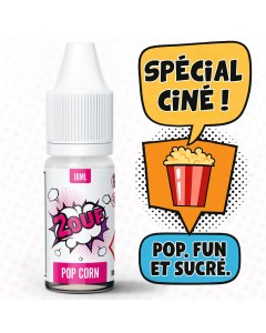 E-liquide 2OUF Pop Corn - Flacon 10ml avec bulles BD "spécial ciné" et "Pop, fun et sucré".