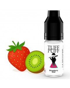 E-liquide Tuff Puff Strawberry Kiwi accompagné de fraises et de kiwis illustrés en style cartoon.
