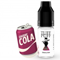 E-liquide Cherry Cola TUFF PUFF au goût de cola cerise, flacon de 10ml illustré avec une canette rose foncé style cartoon pour évoquer la saveur rétro et pétillante.