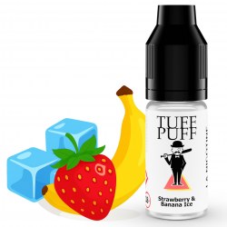 E-liquide Tuff Puff Strawberry & Banana Ice avec fraises, bananes et glaçons en illustration cartoon