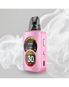Cigarette électronique Voopoo Argus A avec double écran OLED et design compact, couleur rose.