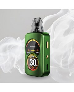 Cigarette électronique Voopoo Argus A avec double écran OLED et design compact, couleur verte.