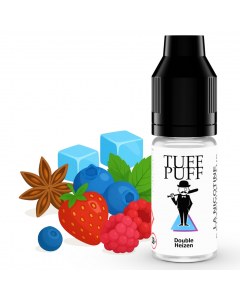 E-liquide Double Heizen TUFF PUFF 10ml, illustré avec du raisin vert, de la framboise bleue, de la menthe et une étoile de badiane, pour une vape fruitée, fraîche et légèrement anisée.