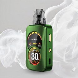 Cigarette électronique Voopoo Argus A avec double écran OLED et design compact, couleur verte.
