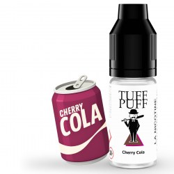 E-liquide Cherry Cola TUFF PUFF au goût de cola cerise, flacon de 10ml illustré avec une canette rose foncé style cartoon pour évoquer la saveur rétro et pétillante.