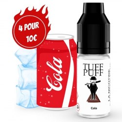 E-liquide Cola Ice TUFF PUFF 10ml, avec une canette rouge de cola et des glaçons, évoquant une saveur cola intense au frais effet glacé.