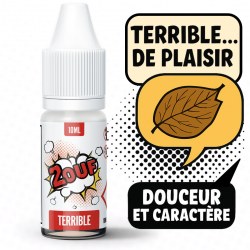 E-liquide 2OUF Terrible - Saveur tabac classique 10ml avec bulles BD "Terrible... de plaisir" et "Douceur et caractère"