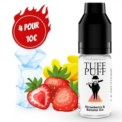E-liquide Tuff Puff Strawberry & Banana Ice avec fraises, bananes et glaçons en illustration cartoon