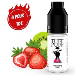 E-liquide Tuff Puff Strawberry Kiwi accompagné de fraises et de kiwis illustrés en style cartoon.