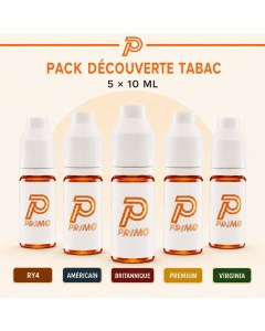 Pack Découverte Tabac Prim@ avec 5 e-liquides de 10 ml