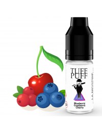 Blueberry Cranberry Cherry e-liquide Tuff Puff aux saveurs fruitées de myrtille, canneberge et cerise, flacon de 10ml illustré avec des fruits rouges et bleus en style cartoon.