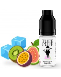 E-liquide Kiwi Passion Guava Ice TUFF PUFF 10ml, avec des glaçons et des fruits exotiques (kiwi, fruit de la passion, pastèque), pour une vape fruitée et rafraîchissante.