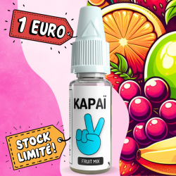 Flacon e-liquide Fruit Mix affiche deux étiquettes: "1 Euro" et "Stock Limité!"
