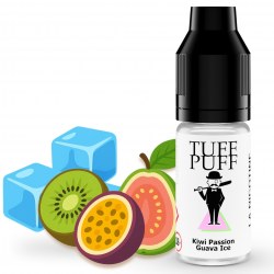 E-liquide Kiwi Passion Guava Ice TUFF PUFF 10ml, avec des glaçons et des fruits exotiques (kiwi, fruit de la passion, pastèque), pour une vape fruitée et rafraîchissante.