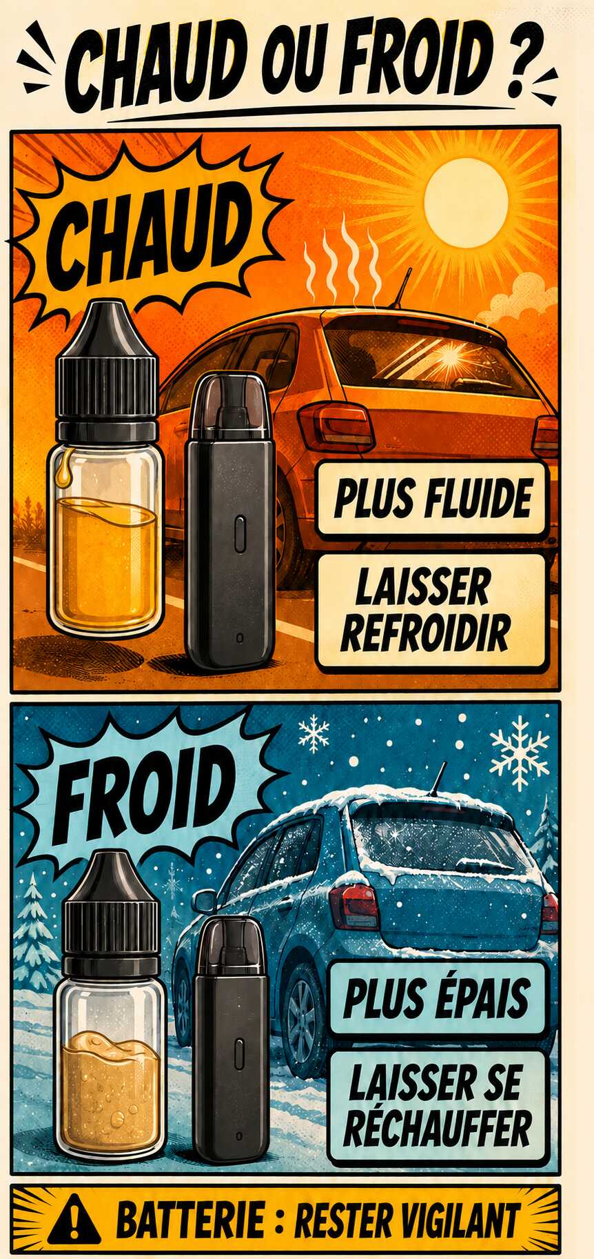 Comparaison des effets de la chaleur et du froid sur un e-liquide et une cigarette &eacute;lectronique