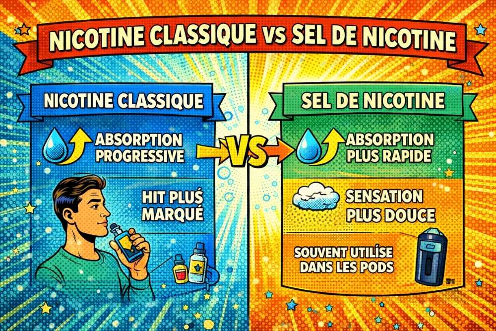 Comparaison entre nicotine classique et sel de nicotine : absorption, sensation et utilisation