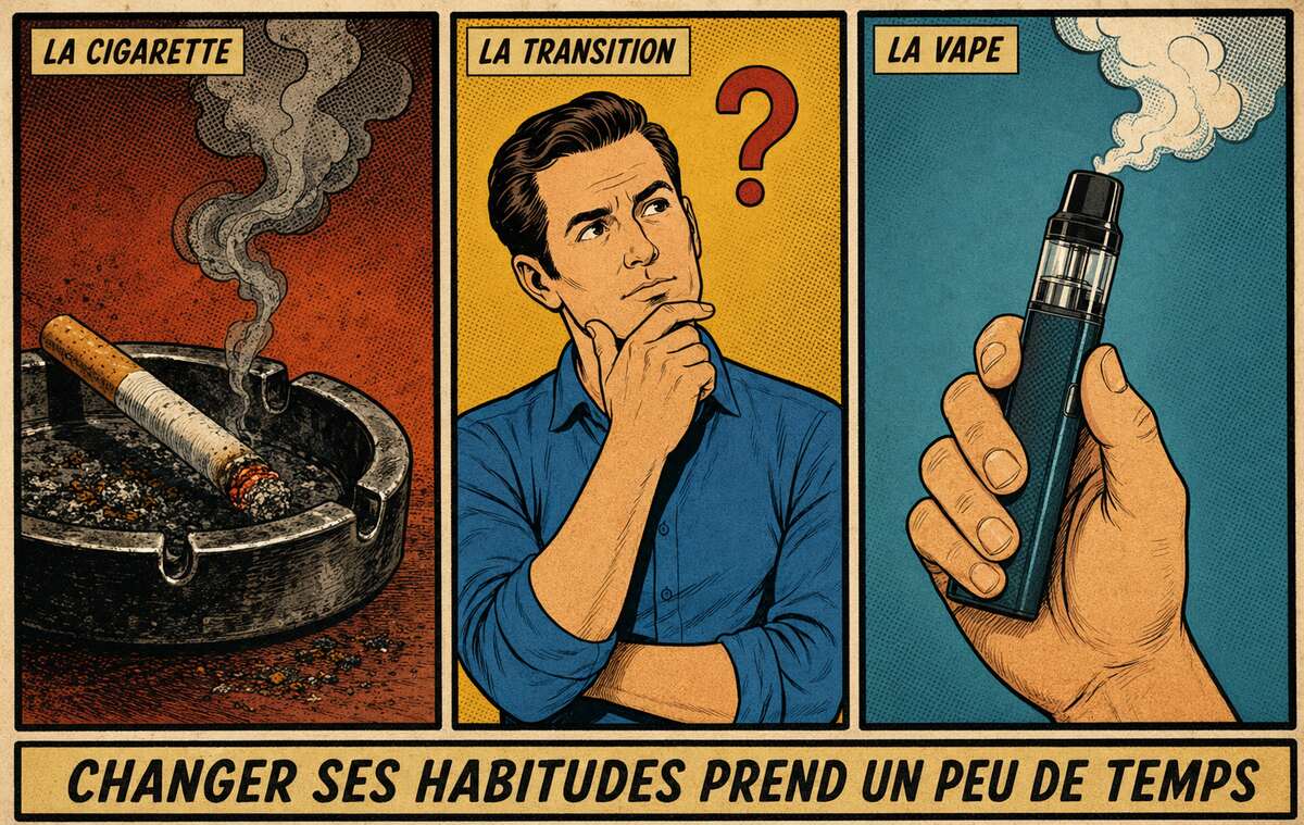 Illustration montrant la transition progressive de la cigarette classique vers la cigarette &eacute;lectronique