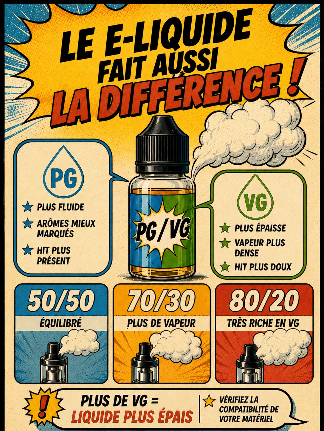Comparaison des ratios PG/VG et de leur influence sur la production de vapeur
