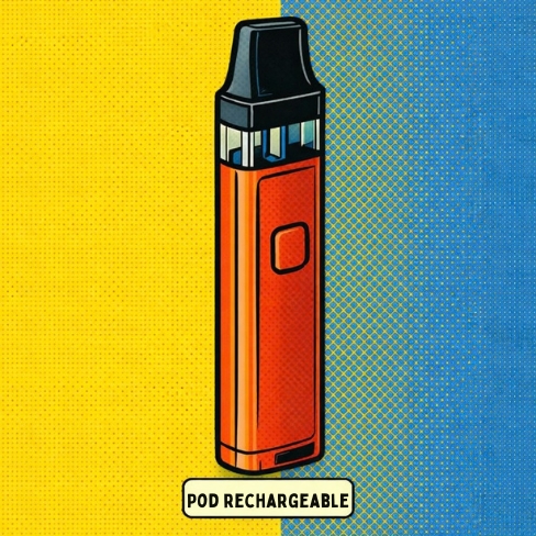 Illustration d&rsquo;une cigarette &eacute;lectronique &agrave; pod rechargeable et r&eacute;servoir remplissable