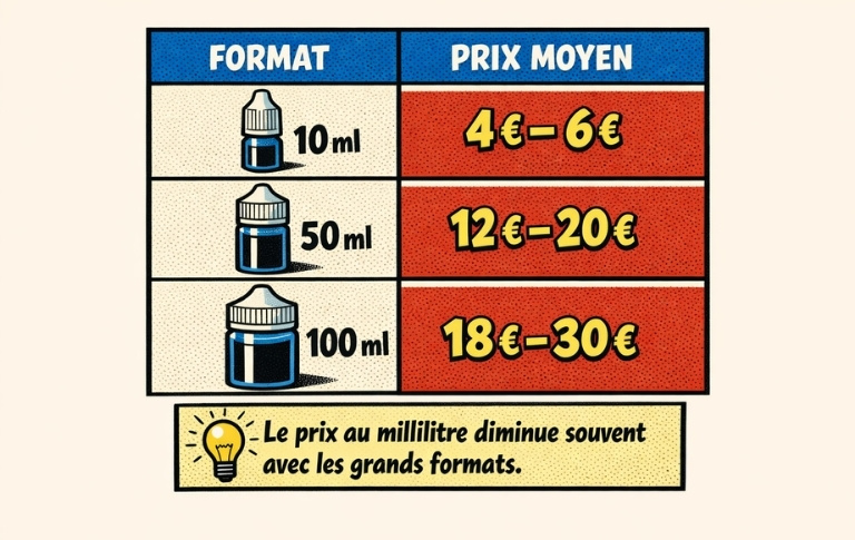 comparaison du prix moyen des e-liquides 10 ml 50 ml et 100 ml