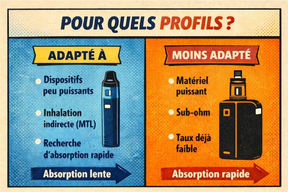 L’utilisation des sels de nicotine demande quelques précautions simples afin d’éviter les effets indésirables liés à un dosage inadapté. Choisir un taux cohérent avec son profil Les sels de nicotine existent généralement en concentrations plus élevées (