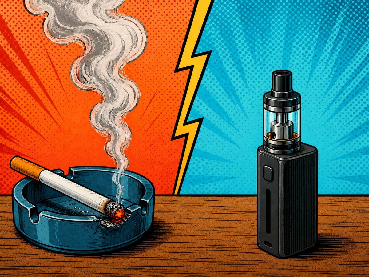Cigarette allumée dans un cendrier et cigarette électronique : comparaison des émissions