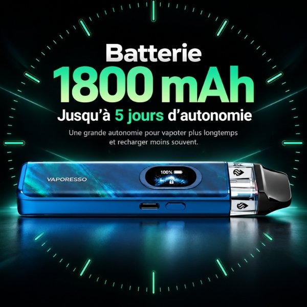 Batterie intégrée 1800 mAh du XROS 6 Vaporesso, autonomie jusqu'à 5 jours annoncée